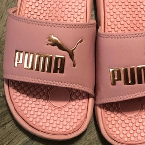 NWT sporty Girls puma slides rose gold activewear
